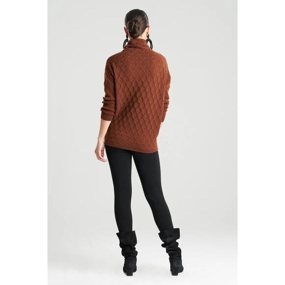 Natori Textured Mandalay Turtleneck Wedge Top Cognac Size S - Picture 3 of 8